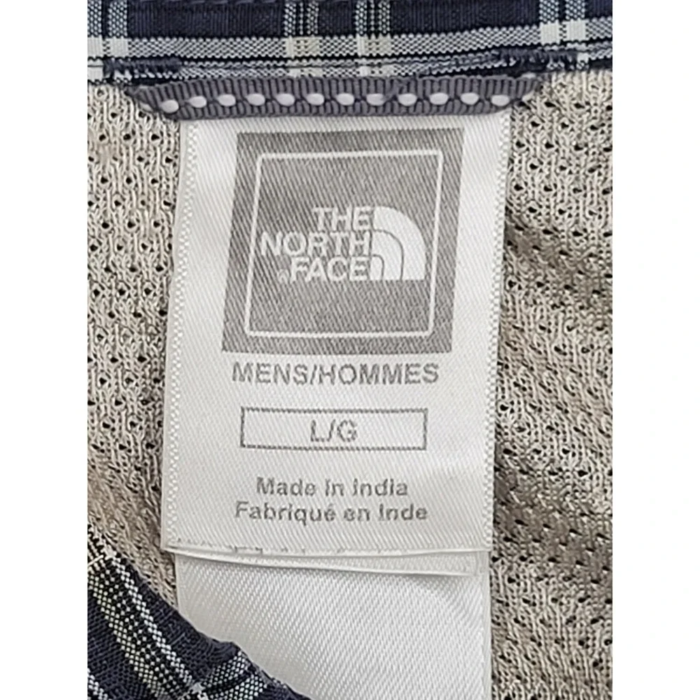 The North Face Hiking Shirt Men's Large Blue Plaid Long Sleeve Outdoor Button Up